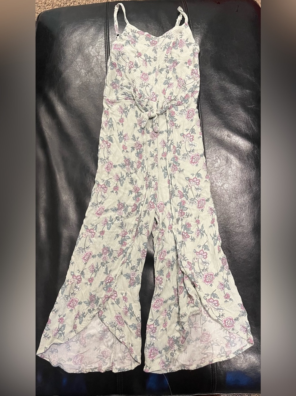 Girls Floral Wide-Leg Jumpsuit in Light Mint and Purple